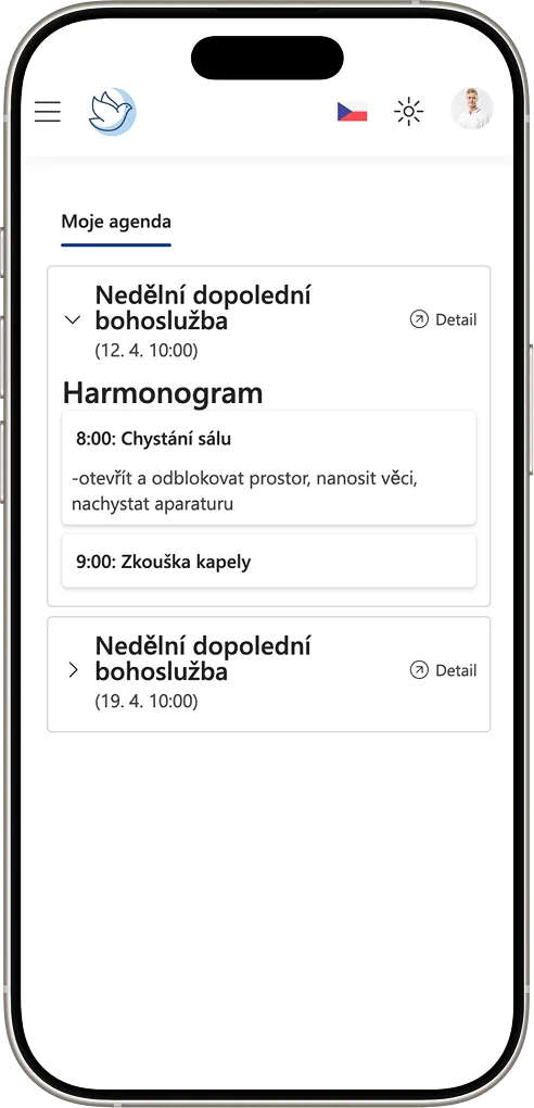 Moje agenda v aplikaci Believer